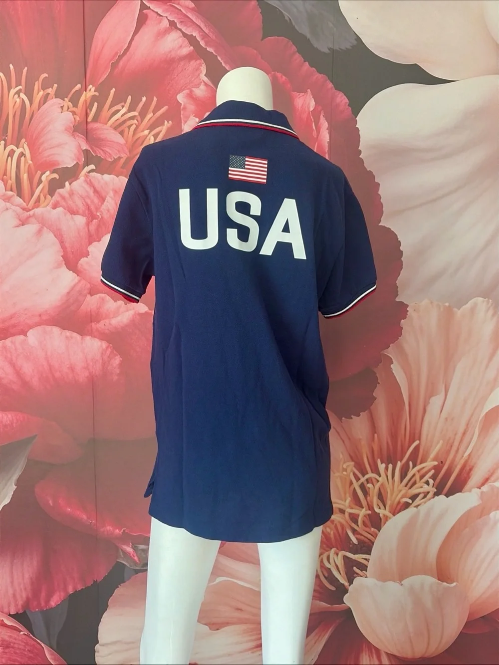 Polo Ralph Lauren USA 16 Big Pony Polo Shirt Navy Blue Men's M Custom Fit Flag
